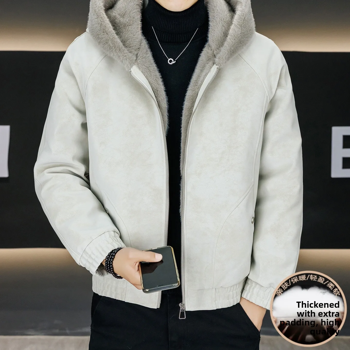 Thiened Fce Jaet Men's Fur Collar Warm Winter Youth Casual High-End Sle Coat Men's Stand Fit with Hat Faion Urb...
Thiened Fce Jaet Men's Fur Collar Warm Winter Youth Casual High-End Sle Coat Men's Stand Fit with Hat Faion Urb...