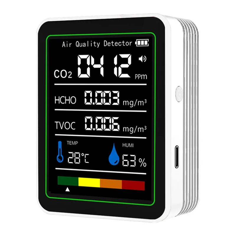 TVOC HCHO Detector MT05 Indoor Air Quality Monitor USB Rechargeable CO2 Meter Temperature Humidity Tester CO2 Detector White
TVOC HCHO Detector MT05 Indoor Air Quality Monitor USB Rechargeable CO2 Meter Temperature Humidity Tester CO2 Detector White