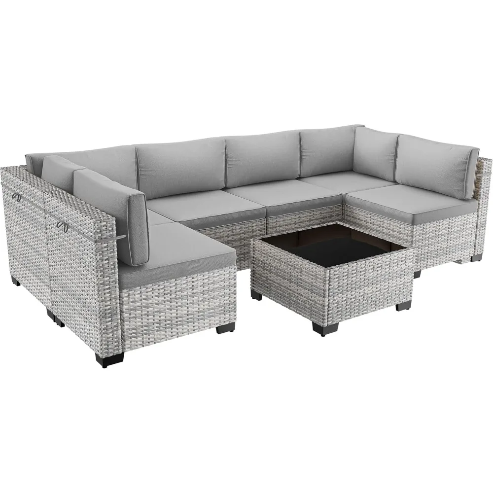 Outdoor Modular Sectional Sofa Set with Thick Cushions, 7-Piece Patio Furniture, Rust-Resistant Dual-Strand Wicker Rattan
Outdoor Modular Sectional Sofa Set with Thick Cushions, 7-Piece Patio Furniture, Rust-Resistant Dual-Strand Wicker Rattan