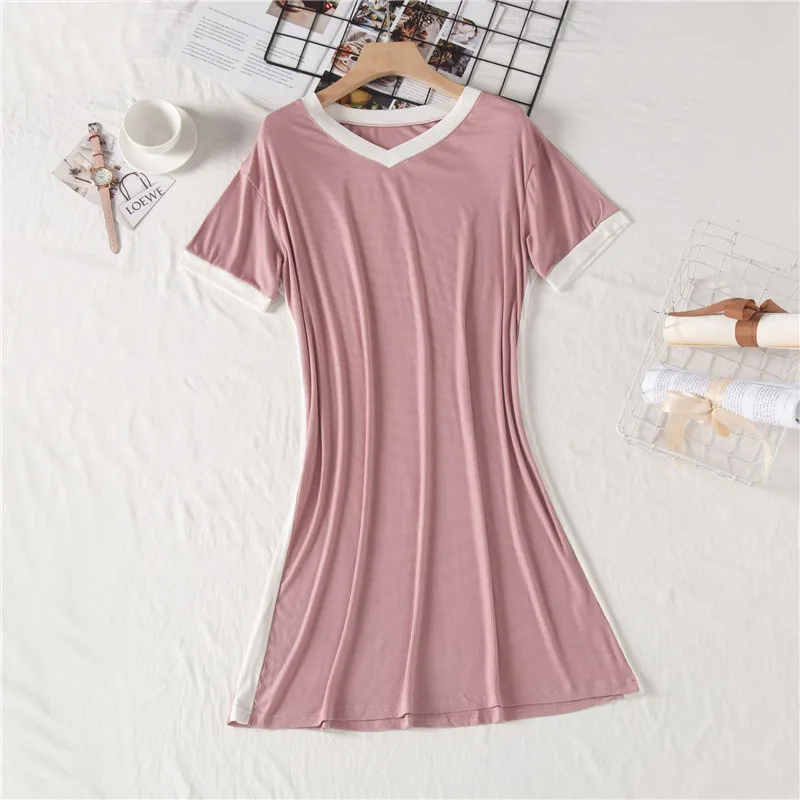 Ночные сорочки INS с короткими рукавами для женщин, летняя ночная рубашка из модала, платье длиной до колена, свободное платье с V-образным вырезом, повседневная домашняя одежда, ночная рубашка
Ночные сорочки INS с короткими рукавами для женщин, летняя ночная рубашка из модала, платье длиной до колена, свободное платье с V-образным вырезом, повседневная домашняя одежда, ночная рубашка
