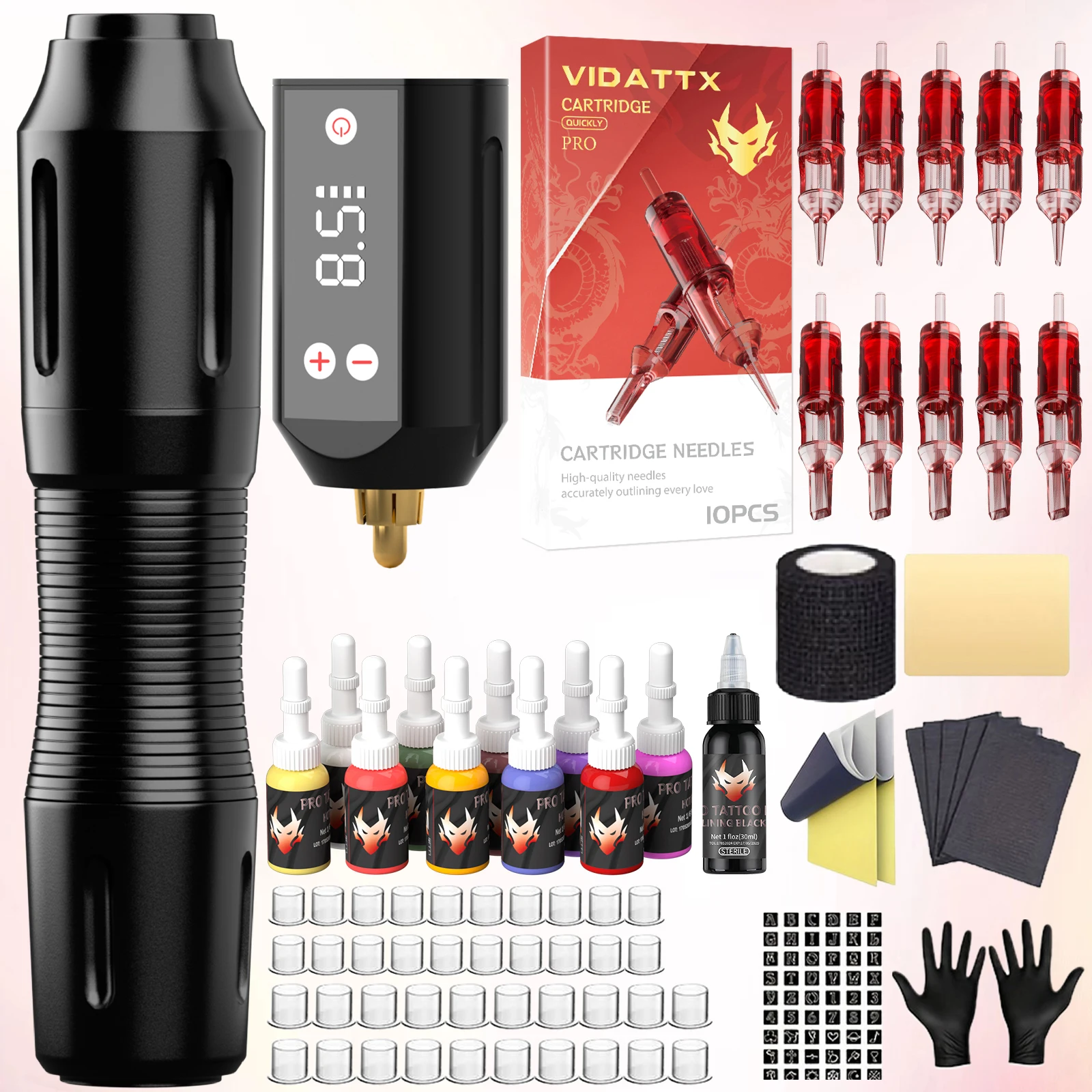 VIDATTX Tattoo Kit Hot Sale Black Tattoo Pen Kit 10PCS Tattoo Needles High Power Wireless Tattoo Power Supply Tattoo Machine Kit
VIDATTX Tattoo Kit Hot Sale Black Tattoo Pen Kit 10PCS Tattoo Needles High Power Wireless Tattoo Power Supply Tattoo Machine Kit