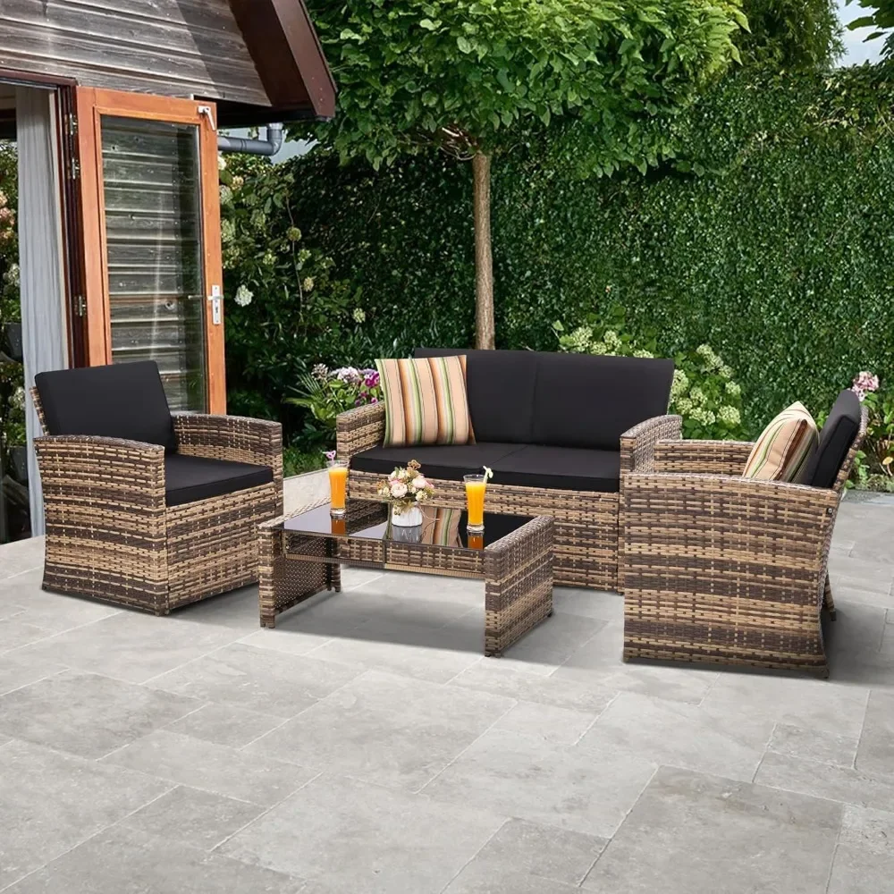 4 Piece Patio Conversation Set, 2 Chairs, and Coffee Table, for Porch, Deck, Outdoor Wicker Sectional Furniture with Sofa
4 Piece Patio Conversation Set, 2 Chairs, and Coffee Table, for Porch, Deck, Outdoor Wicker Sectional Furniture with Sofa