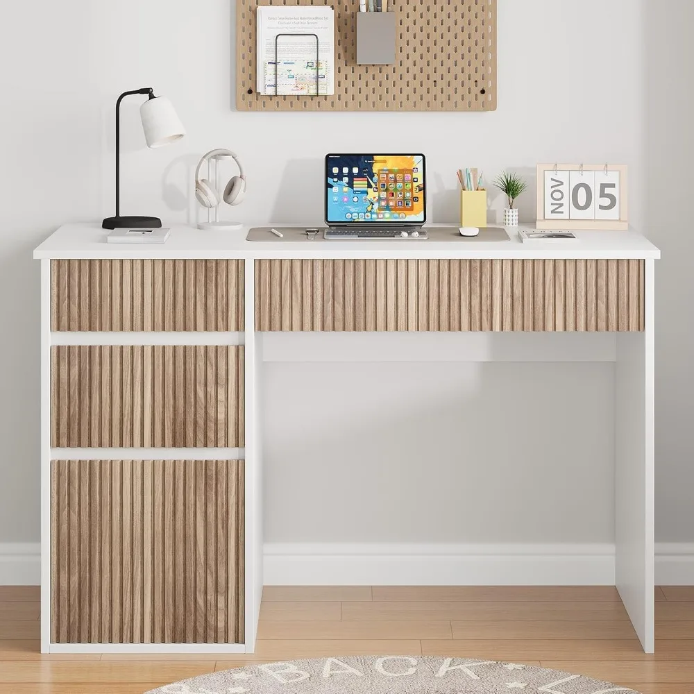 4 white office desks with drawers, 48 inch computer desk with hidden handles and storage cabinets, and writing desk
4 white office desks with drawers, 48 inch computer desk with hidden handles and storage cabinets, and writing desk