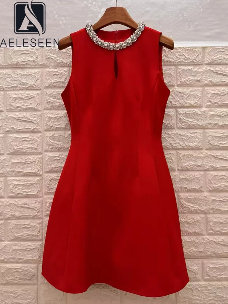 AELESEEN Runway Fashion Mini Dress Women Summer Sleeveless Embellished With a Sparking Rhinestone Beading Red Pink Black Beige
AELESEEN Runway Fashion Mini Dress Women Summer Sleeveless Embellished With a Sparking Rhinestone Beading Red Pink Black Beige