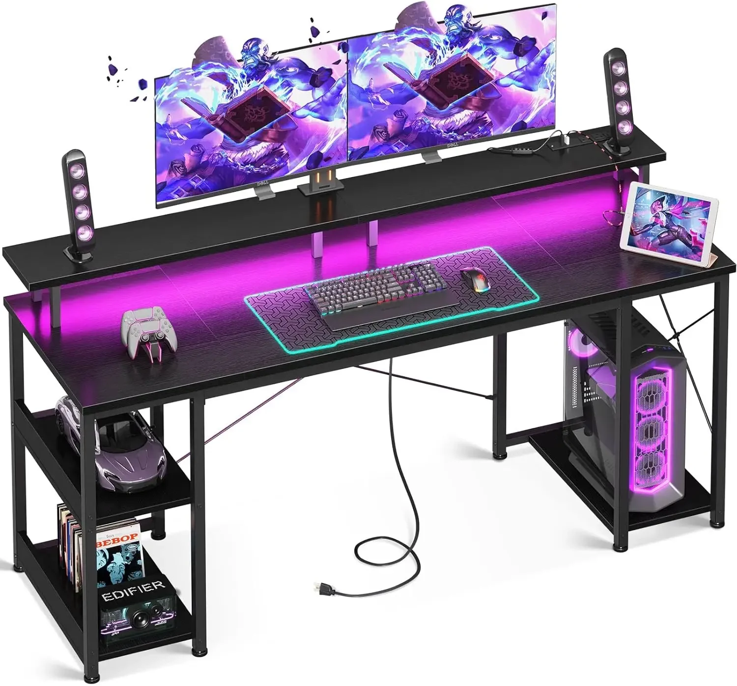 ODK 63 inch Computer Desk with Power Outlets & LED Lights, Gaming Desk with Monitor Stand & Storage Sheves, Home Office Desk,
ODK 63 inch Computer Desk with Power Outlets & LED Lights, Gaming Desk with Monitor Stand & Storage Sheves, Home Office Desk,
