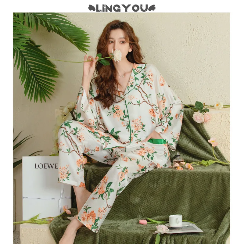 Women's Autumn Pajamas New Luxury Flower Print Satin Sleepwear Long-sleeved Trousers Suit Silk Casual Home Wear Outer Wear 2024
Women's Autumn Pajamas New Luxury Flower Print Satin Sleepwear Long-sleeved Trousers Suit Silk Casual Home Wear Outer Wear 2024