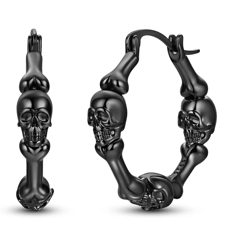 925 Sterling Silver Black Plated Skull Bone Huggie Hoop Earrings Skeleton Bone Gothic Punk Click Hoops Halloween Jewelry Gift
925 Sterling Silver Black Plated Skull Bone Huggie Hoop Earrings Skeleton Bone Gothic Punk Click Hoops Halloween Jewelry Gift