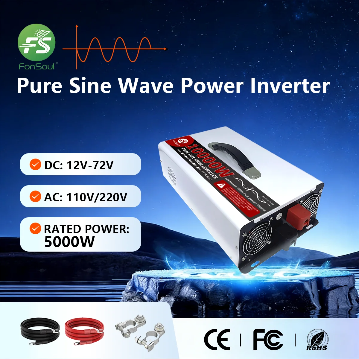 Fonsoul 10KW Pure Sine Wave Inverter 12V/24V to 110V 220V Portable Inverter Two/Four Outlets for Solar/RV/Home Appliance/Outdoor
Fonsoul 10KW Pure Sine Wave Inverter 12V/24V to 110V 220V Portable Inverter Two/Four Outlets for Solar/RV/Home Appliance/Outdoor