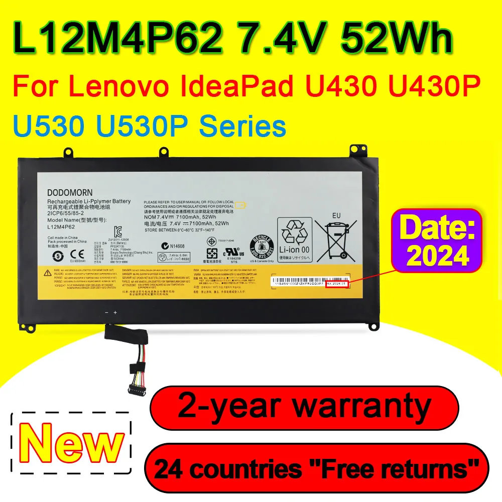 Аккумулятор L12M4P62 для Lenovo IdeaPad U430P U530P U430 U530 L12L4P62 2ICP6/55/85-2 7,4 V 52Wh 7100 мАч, батареи для ноутбуков высокого качества
Аккумулятор L12M4P62 для Lenovo IdeaPad U430P U530P U430 U530 L12L4P62 2ICP6/55/85-2 7,4 V 52Wh 7100 мАч, батареи для ноутбуков высокого качества