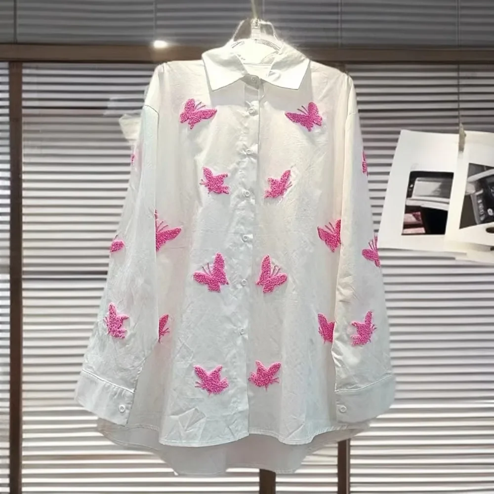Chic Women Butterflies Bow Embroidery Loose Shirts Vintage Single Breasted Exquisite Blouse Contrast Color Cardigan OL Crop Tops
Chic Women Butterflies Bow Embroidery Loose Shirts Vintage Single Breasted Exquisite Blouse Contrast Color Cardigan OL Crop Tops