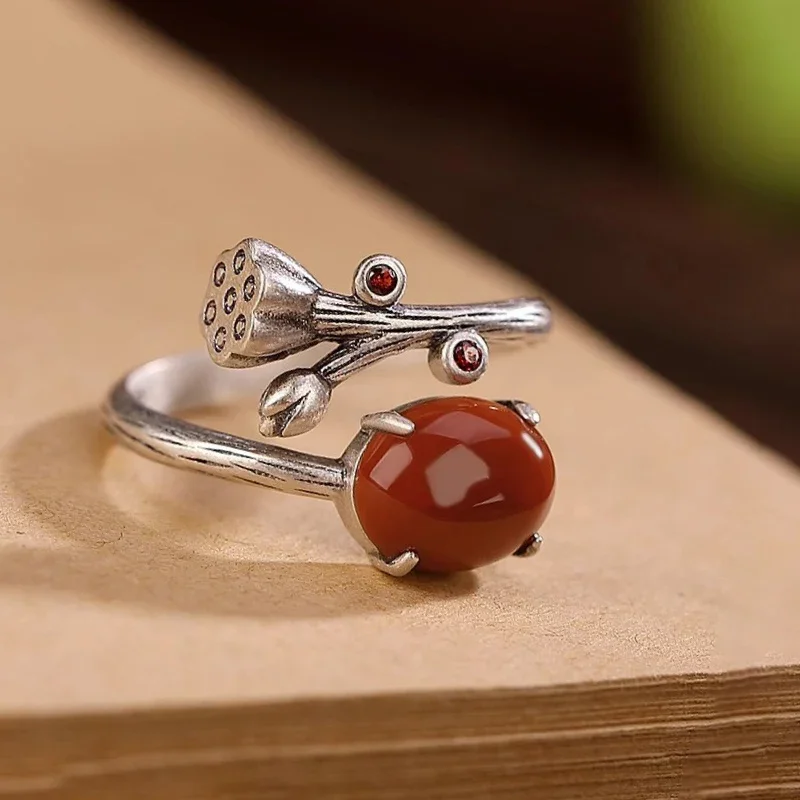 925 Silver Southern Red Tourmaline Vintage Rings for Women Lotus flower Chinese Style Simplicity Ring Elegant Classic Jewelry
925 Silver Southern Red Tourmaline Vintage Rings for Women Lotus flower Chinese Style Simplicity Ring Elegant Classic Jewelry