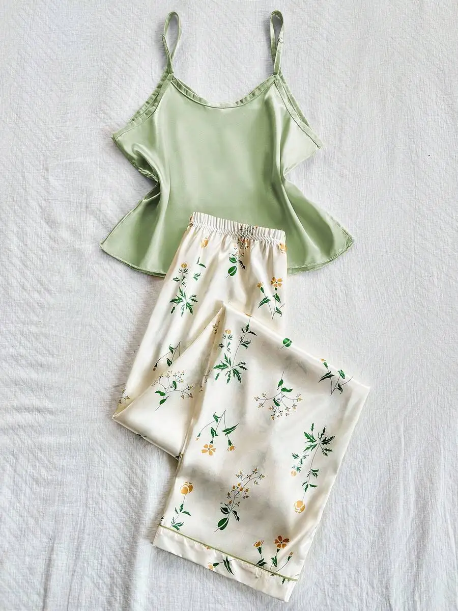 Faux Silk Camisole Top And Floral Printed Pants Women Pajama Set Sage Green
Faux Silk Camisole Top And Floral Printed Pants Women Pajama Set Sage Green