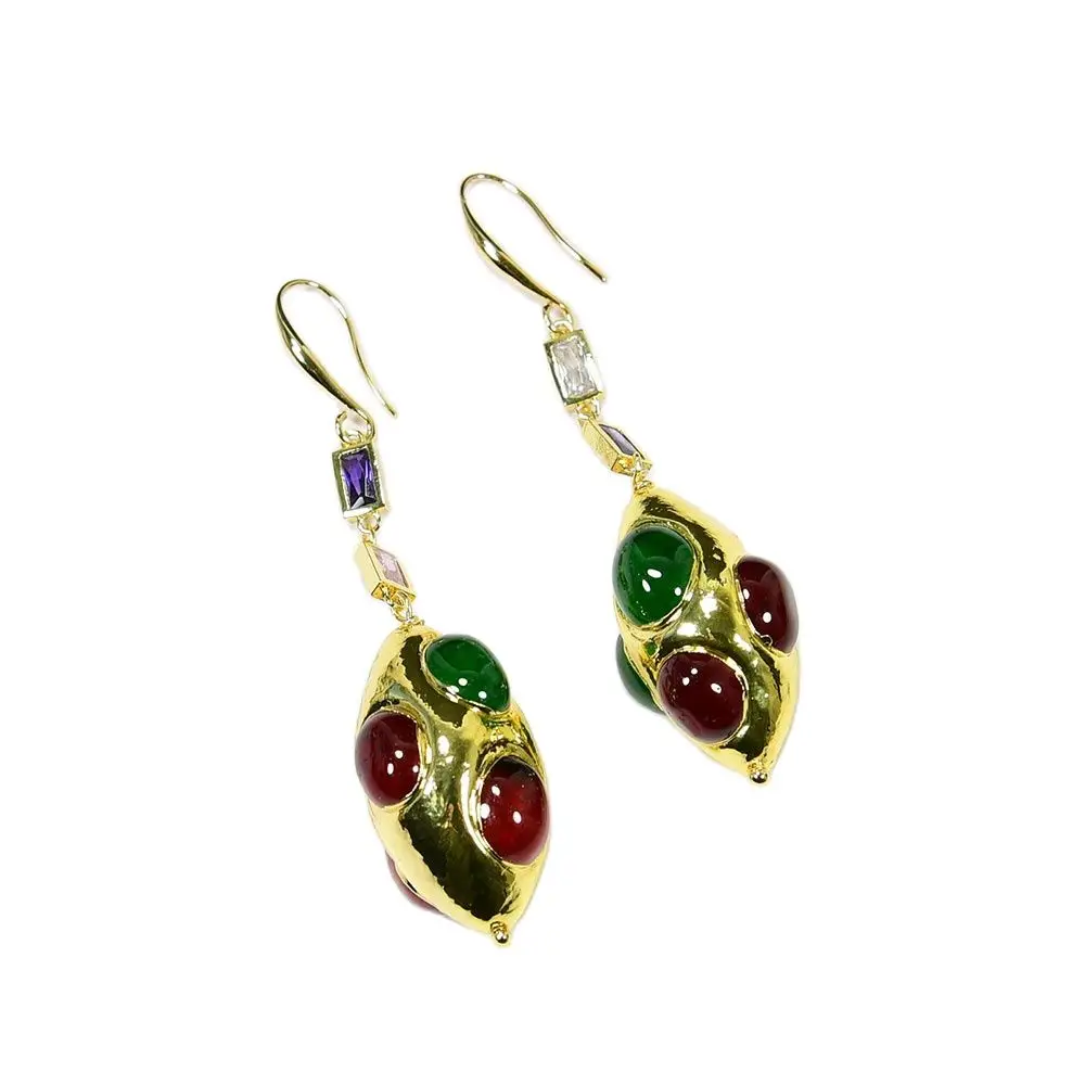 GuaiGuai Jewelry Green Red Agate Yellow Gold Color Plated Olivary Shape CZ Chain Dangle Earrings Jewelry Gifts For Lady
GuaiGuai Jewelry Green Red Agate Yellow Gold Color Plated Olivary Shape CZ Chain Dangle Earrings Jewelry Gifts For Lady