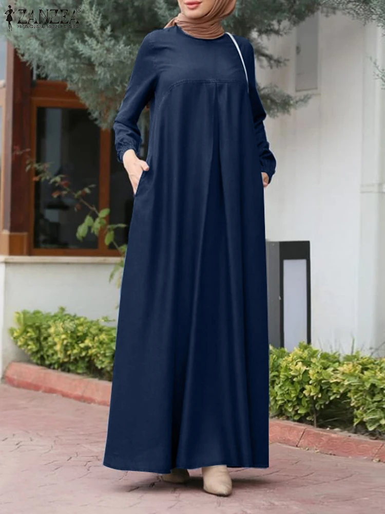 ZANZEA 2025 Casual Long Sleeve Loose Muslim Abaya Robe Femme Pleated Sundress Vintage Denim Blue Vestidos Spring Women Dresses
ZANZEA 2025 Casual Long Sleeve Loose Muslim Abaya Robe Femme Pleated Sundress Vintage Denim Blue Vestidos Spring Women Dresses