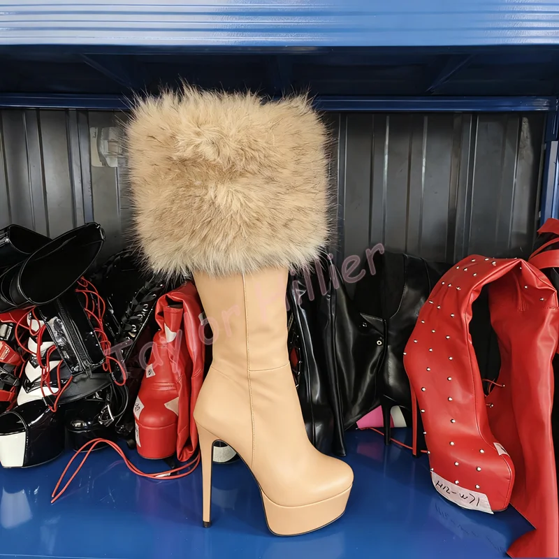 Winter Apricot Fur Platform Shoes Round Toe Stiletto Heels Side Zipper Knee-High Boots Elegant Party Classy Knight Boots 46
Winter Apricot Fur Platform Shoes Round Toe Stiletto Heels Side Zipper Knee-High Boots Elegant Party Classy Knight Boots 46