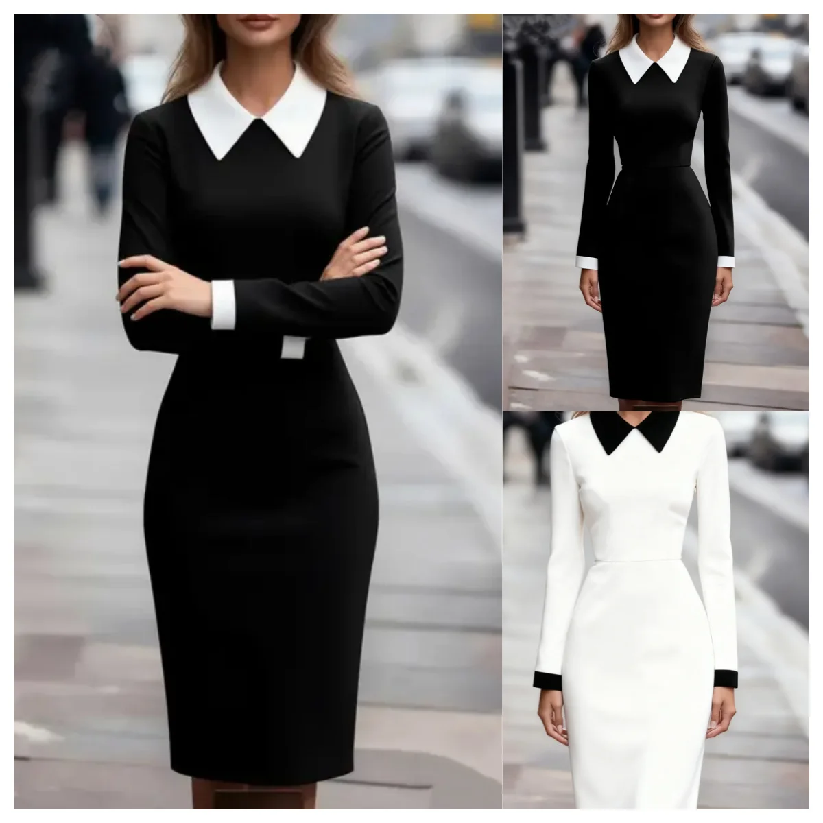 Elegant Commut Women's Dress Black Contrast Color High Waist Slim Zipper Simple Office One Step Female Classic Midi Dress
Elegant Commut Women's Dress Black Contrast Color High Waist Slim Zipper Simple Office One Step Female Classic Midi Dress