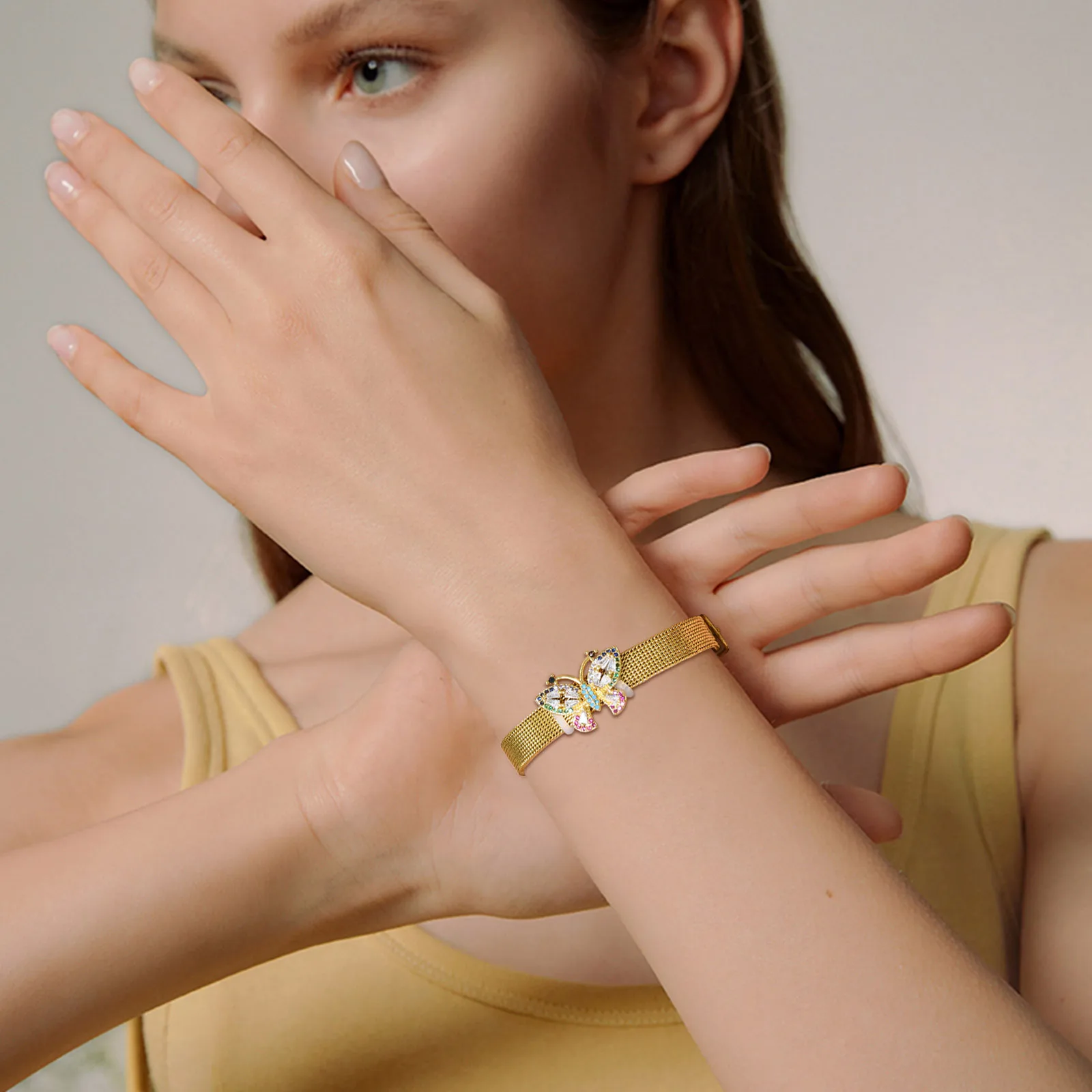 Women's Trendy Bands Cuff Wristband Bracelets, Gold Color Stainless Steel Tree of Life Butterfly Eyes CZ Stone Charms Bracelet
Women's Trendy Bands Cuff Wristband Bracelets, Gold Color Stainless Steel Tree of Life Butterfly Eyes CZ Stone Charms Bracelet