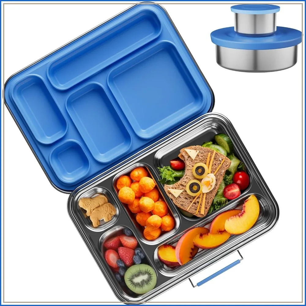 304 Stainless Steel Bento Box for Kids, 5 Compartment Leakproof Lunch Container 33OZ, BPA Free Metal Lunch Box for School Office, Blue
304 Stainless Steel Bento Box for Kids, 5 Compartment Leakproof Lunch Container 33OZ, BPA Free Metal Lunch Box for School Office, Blue