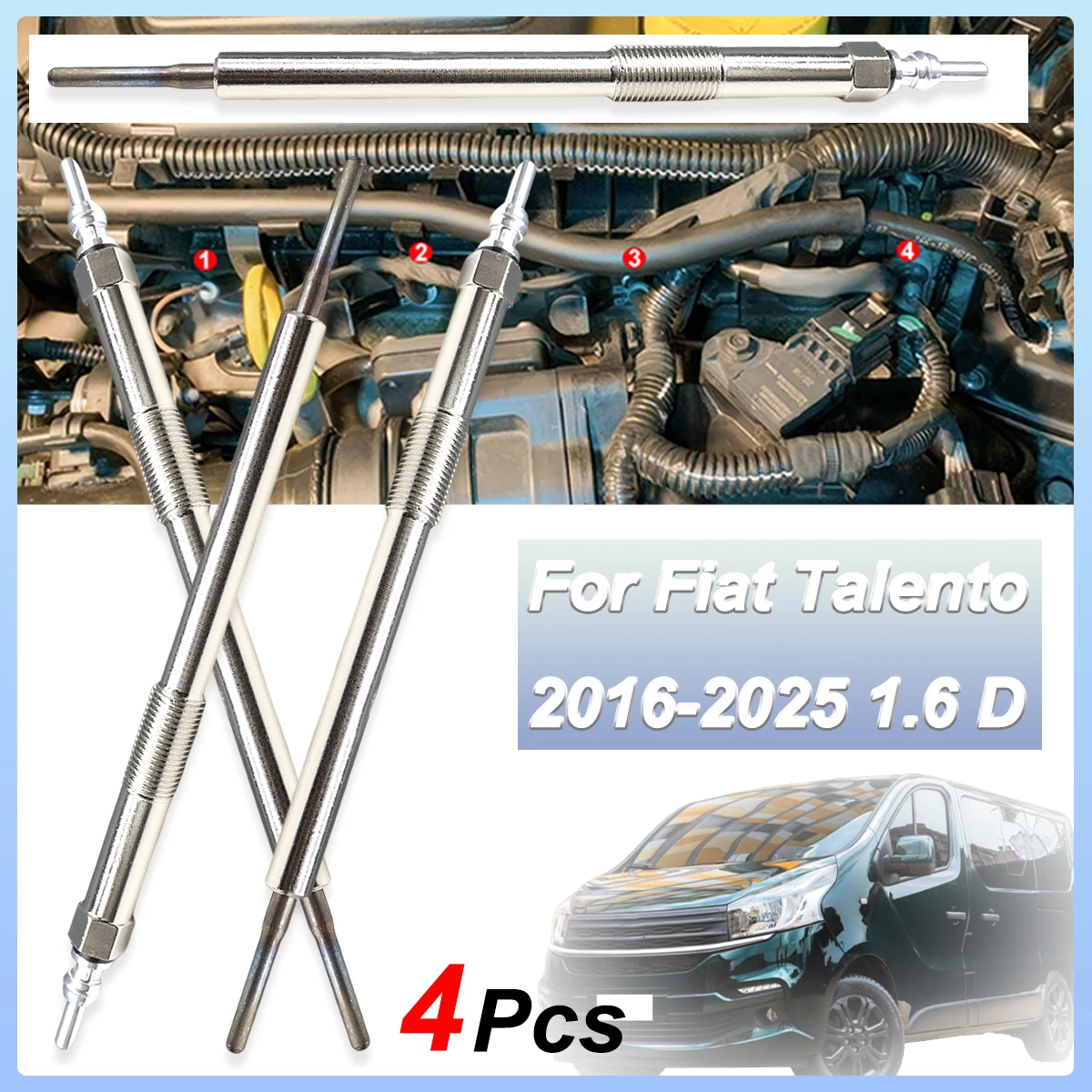 4Pcs Car Diesel Heater Nickel Plating Glow Plugs 4.5V 6000616667 Repair Kit Replacement Parts For Fiat Talento 2016-2025 1.6 D
4Pcs Car Diesel Heater Nickel Plating Glow Plugs 4.5V 6000616667 Repair Kit Replacement Parts For Fiat Talento 2016-2025 1.6 D