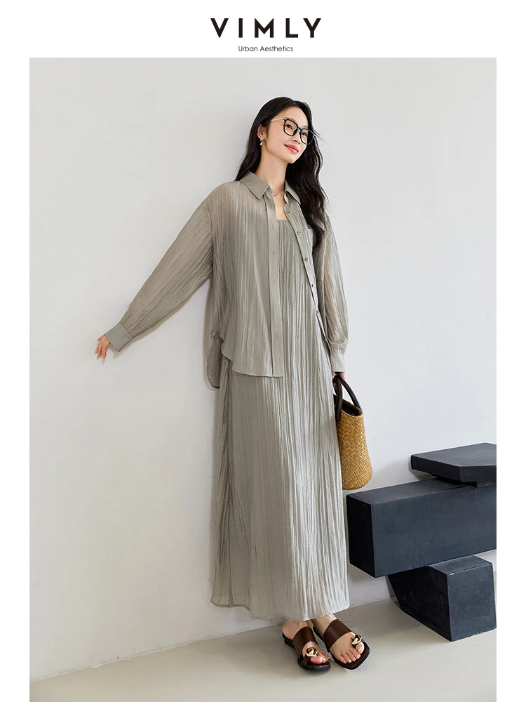 VIMLY Women's Office Lady Dress Sets 2025 Summer Simple Casual Chic Halter Dress+Loose Cardigan Shirt Elegant Spring Two Pieces
VIMLY Women's Office Lady Dress Sets 2025 Summer Simple Casual Chic Halter Dress+Loose Cardigan Shirt Elegant Spring Two Pieces