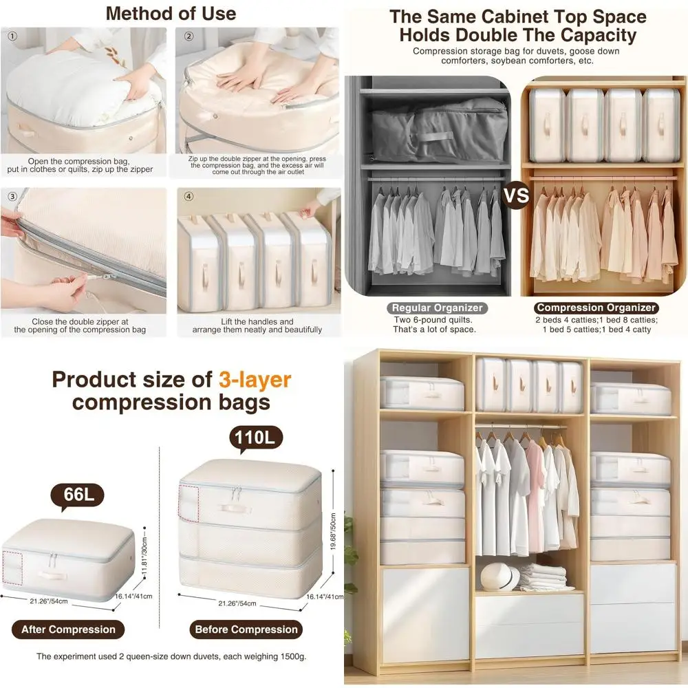 Large 110L Capacity 3-Layer Washable Compression Bags for Blankets, Sweaters, Sheets - Space Saving Organizers in Beige
Large 110L Capacity 3-Layer Washable Compression Bags for Blankets, Sweaters, Sheets - Space Saving Organizers in Beige