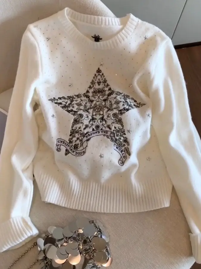 Soft Cozy Women's Large Size Korean Design Embroidered Star Knitted Sweater Glittering Drill Casual Spring Faion Inner Wear
Soft Cozy Women's Large Size Korean Design Embroidered Star Knitted Sweater Glittering Drill Casual Spring Faion Inner Wear