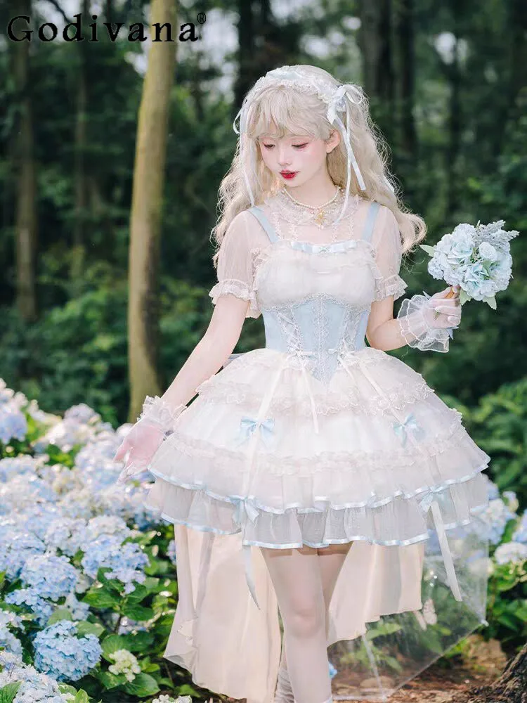 Lolita Animation Party Jsk Princess Ballet Cake Trailing Dress Summer High Waist A-line Sweet Age Reduction Suspender Dresses
Lolita Animation Party Jsk Princess Ballet Cake Trailing Dress Summer High Waist A-line Sweet Age Reduction Suspender Dresses