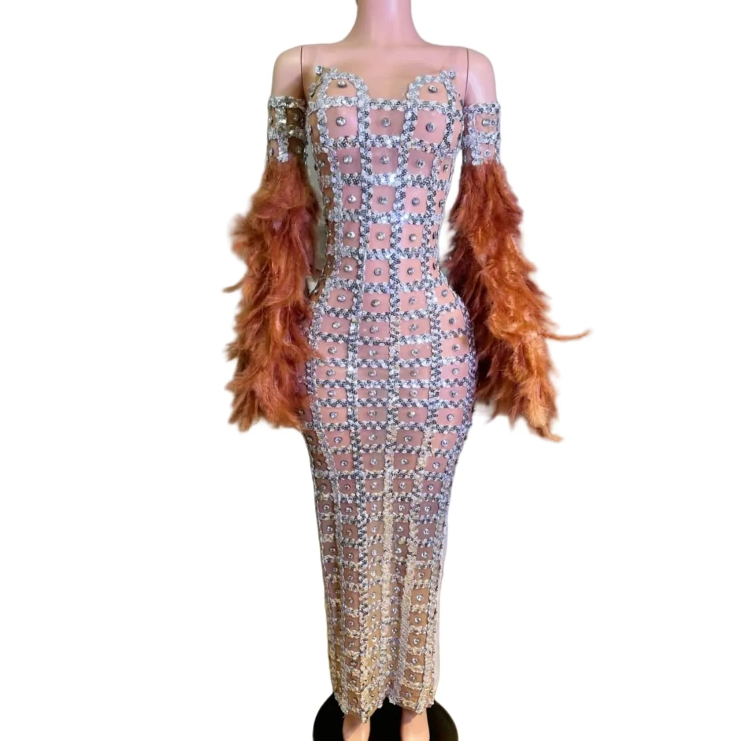 Sexy Stage Stretch Dress Women Rhinestone Singer Dance Costume Feather Sleeve Night Evening Party Birthday Queen Outfit Jiumeng
Sexy Stage Stretch Dress Women Rhinestone Singer Dance Costume Feather Sleeve Night Evening Party Birthday Queen Outfit Jiumeng