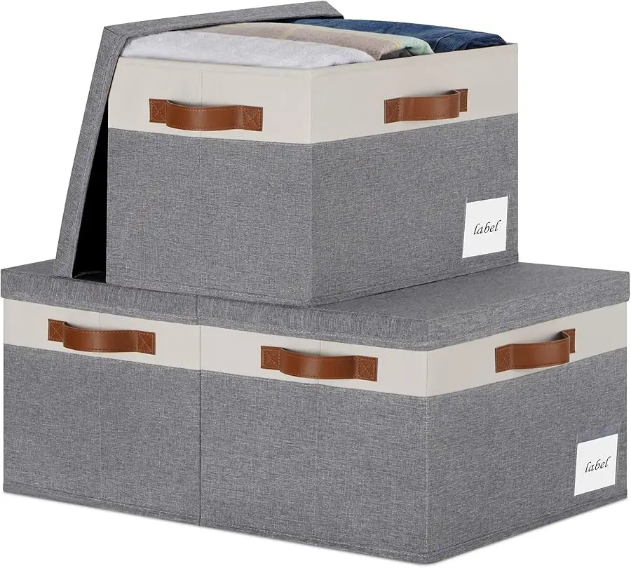 Large Storage Bins with Lids, Foldable Fabric Storage Baskets with Lids, Sturdy Storage Boxes with Labels and 3 PU Handles for C
Large Storage Bins with Lids, Foldable Fabric Storage Baskets with Lids, Sturdy Storage Boxes with Labels and 3 PU Handles for C