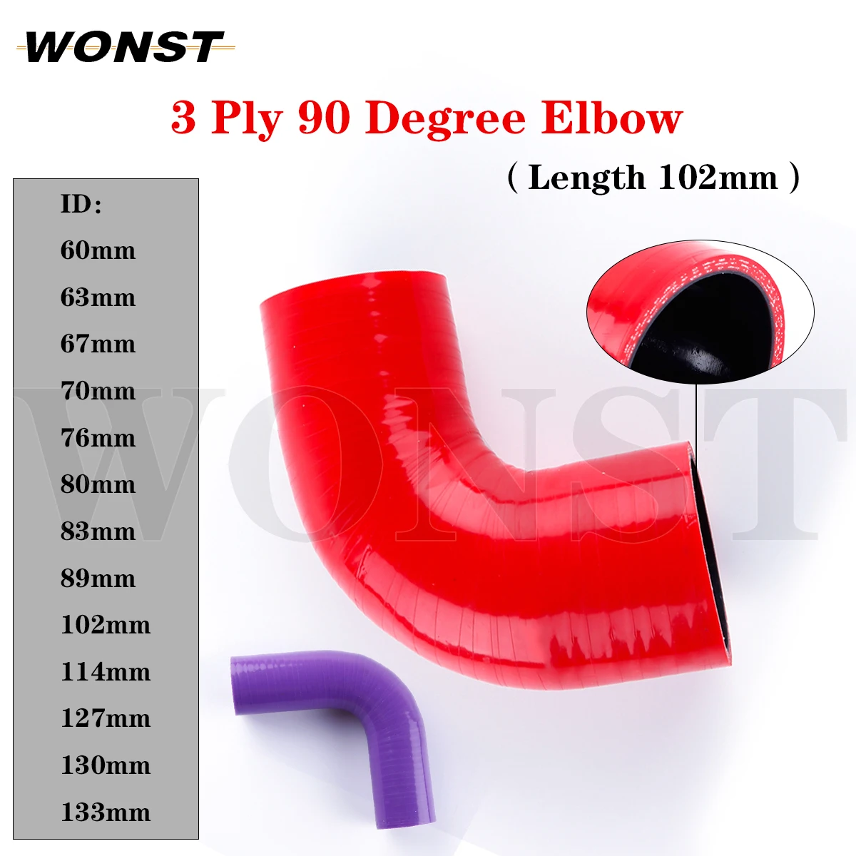 3ply For 90 Degree Elbow General Silicone Coolant Intercooler Pipe Tube Hose ID 60mm 63mm 67mm 70mm 76mm 80mm 83mm 89mm 102mm
3ply For 90 Degree Elbow General Silicone Coolant Intercooler Pipe Tube Hose ID 60mm 63mm 67mm 70mm 76mm 80mm 83mm 89mm 102mm