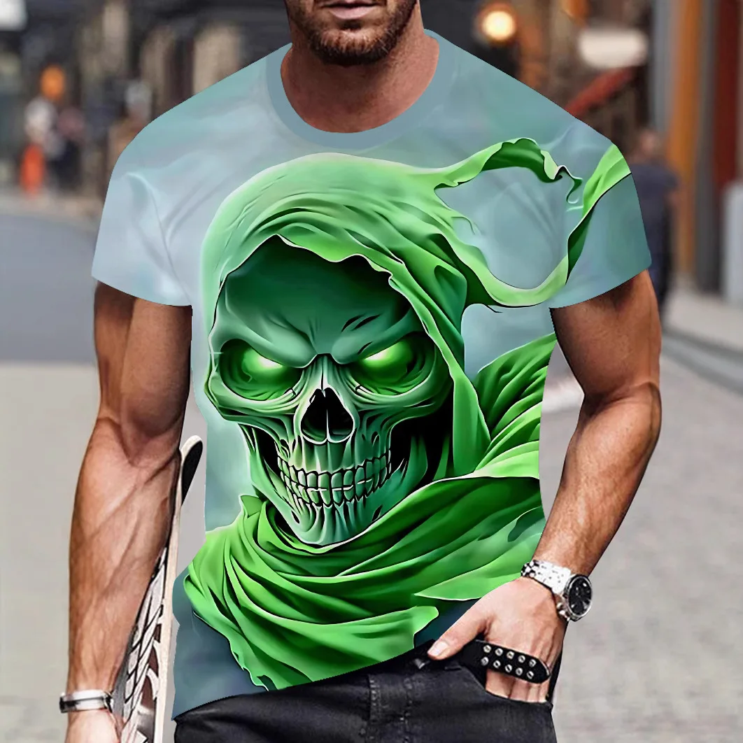 Street cool clothing 3D digital printing green skull graphic custom short sleeved round neck casual T-shirt for men
Street cool clothing 3D digital printing green skull graphic custom short sleeved round neck casual T-shirt for men