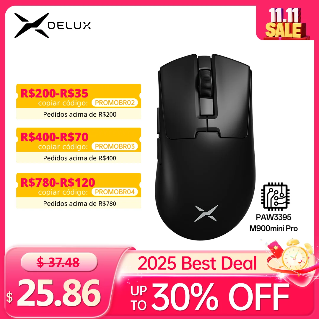 Delux M900mini PRO Wireless Gaming Mouse Ergonomic Ultra-Lightweight 40g PAW3395 8K Hz for Medium to Small Hands PC Laptop Gamer
Delux M900mini PRO Wireless Gaming Mouse Ergonomic Ultra-Lightweight 40g PAW3395 8K Hz for Medium to Small Hands PC Laptop Gamer