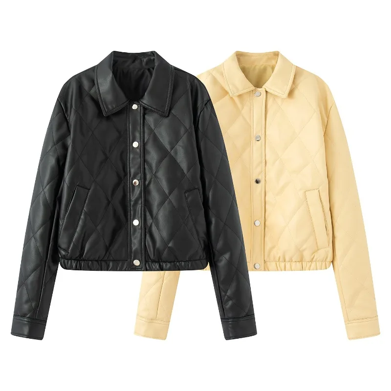 Lozenge Women's Leather Jacket Autumn Winter Padded Coats Fashion Leather Bomber Jacket Outerwears Demi-season Jacket for Women
Lozenge Women's Leather Jacket Autumn Winter Padded Coats Fashion Leather Bomber Jacket Outerwears Demi-season Jacket for Women