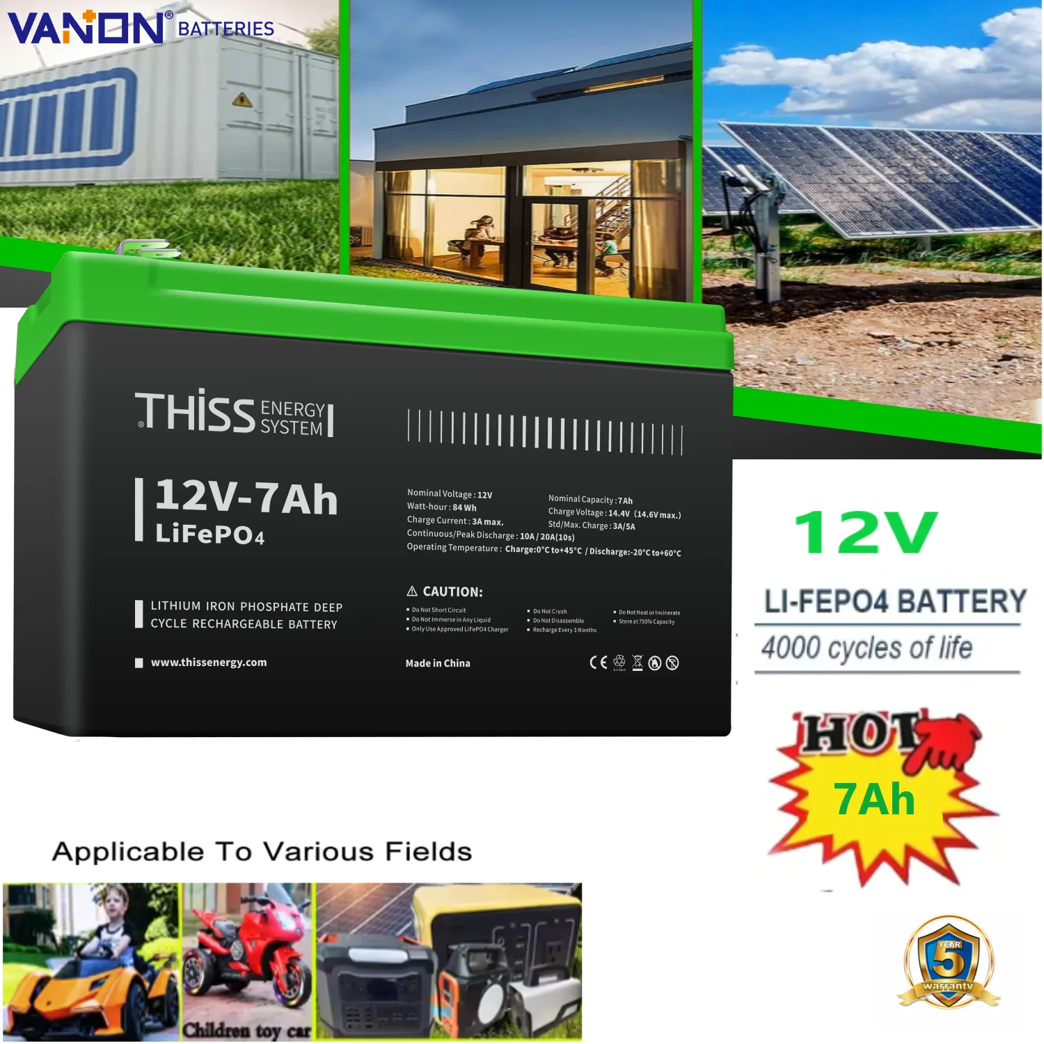 VANON 1Pcs LiFePO4 Motorcycle 12V 7Ah Battery Pin, BMS 12V Lithium Phosphate Battery for Fish Finder, Alarm System,Lighting
VANON 1Pcs LiFePO4 Motorcycle 12V 7Ah Battery Pin, BMS 12V Lithium Phosphate Battery for Fish Finder, Alarm System,Lighting
