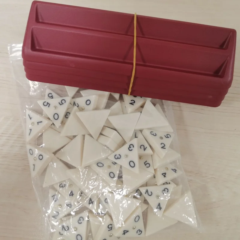 56 piece triangle domino game set includes 4 brackets, triangle cards, melamine domino digital cards, and casual puzzle toy game
56 piece triangle domino game set includes 4 brackets, triangle cards, melamine domino digital cards, and casual puzzle toy game