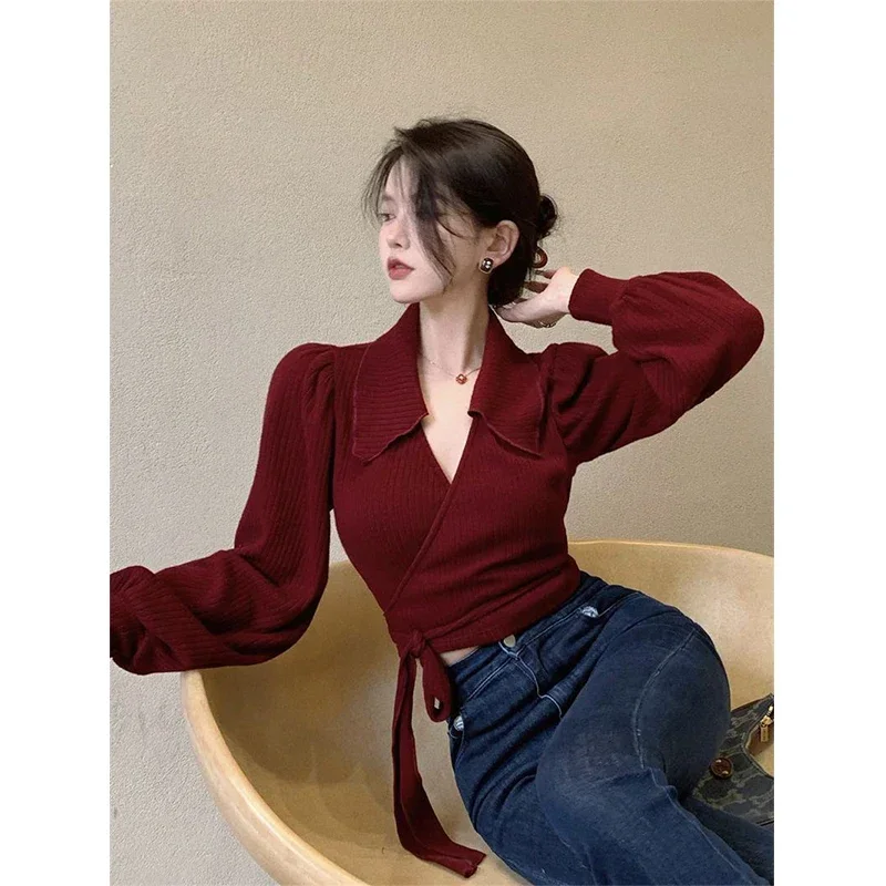 Vintage Cropped Sweater Women Bandage Knitted Pullovers Streetwear Korean Lantern Sleeve Knitwear Elegant Bodycon Jumpers
Vintage Cropped Sweater Women Bandage Knitted Pullovers Streetwear Korean Lantern Sleeve Knitwear Elegant Bodycon Jumpers