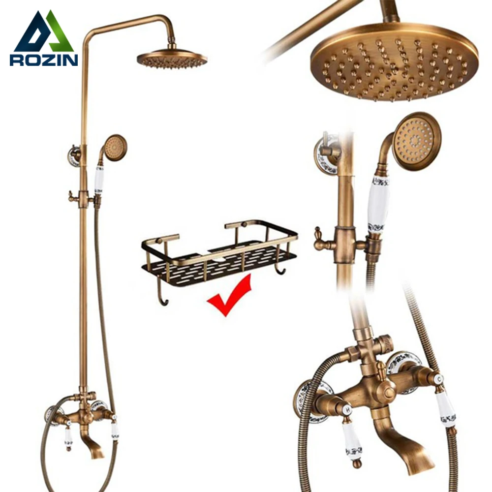 rozin Antique Brass Shower Faucet Set Bathroom Shower Column with Shelf Rainfall Hot Cold Water Mixer Tap Handhold Shower Faucet
rozin Antique Brass Shower Faucet Set Bathroom Shower Column with Shelf Rainfall Hot Cold Water Mixer Tap Handhold Shower Faucet