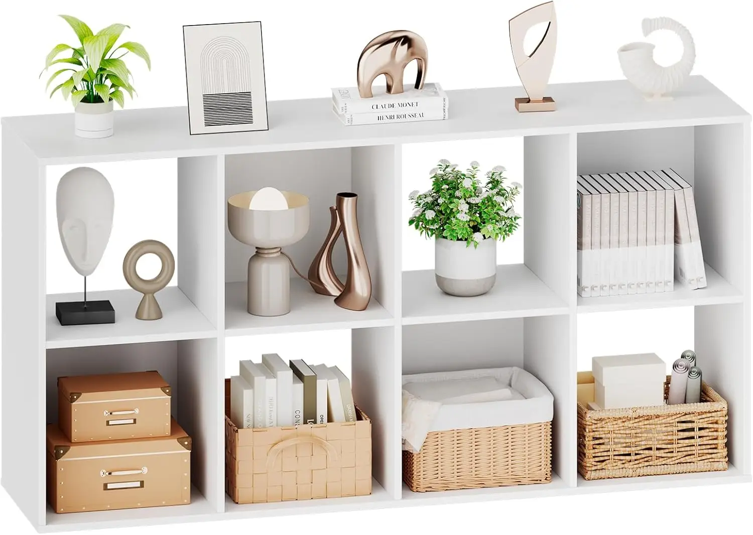 8 Cube Storage Organizer with 4 Removable Panels, Open Bookshelf, White, 47.7' L×11.6' W×24' H
8 Cube Storage Organizer with 4 Removable Panels, Open Bookshelf, White, 47.7' L×11.6' W×24' H