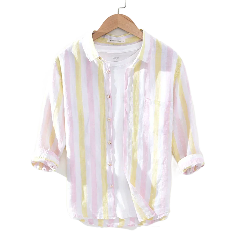 Summer Square Collar Men's 3/4 Sleeve Linen Shirt Loose and Thin Breathable Striped Cotton and Linen Medium Sleeve Shirt
Summer Square Collar Men's 3/4 Sleeve Linen Shirt Loose and Thin Breathable Striped Cotton and Linen Medium Sleeve Shirt