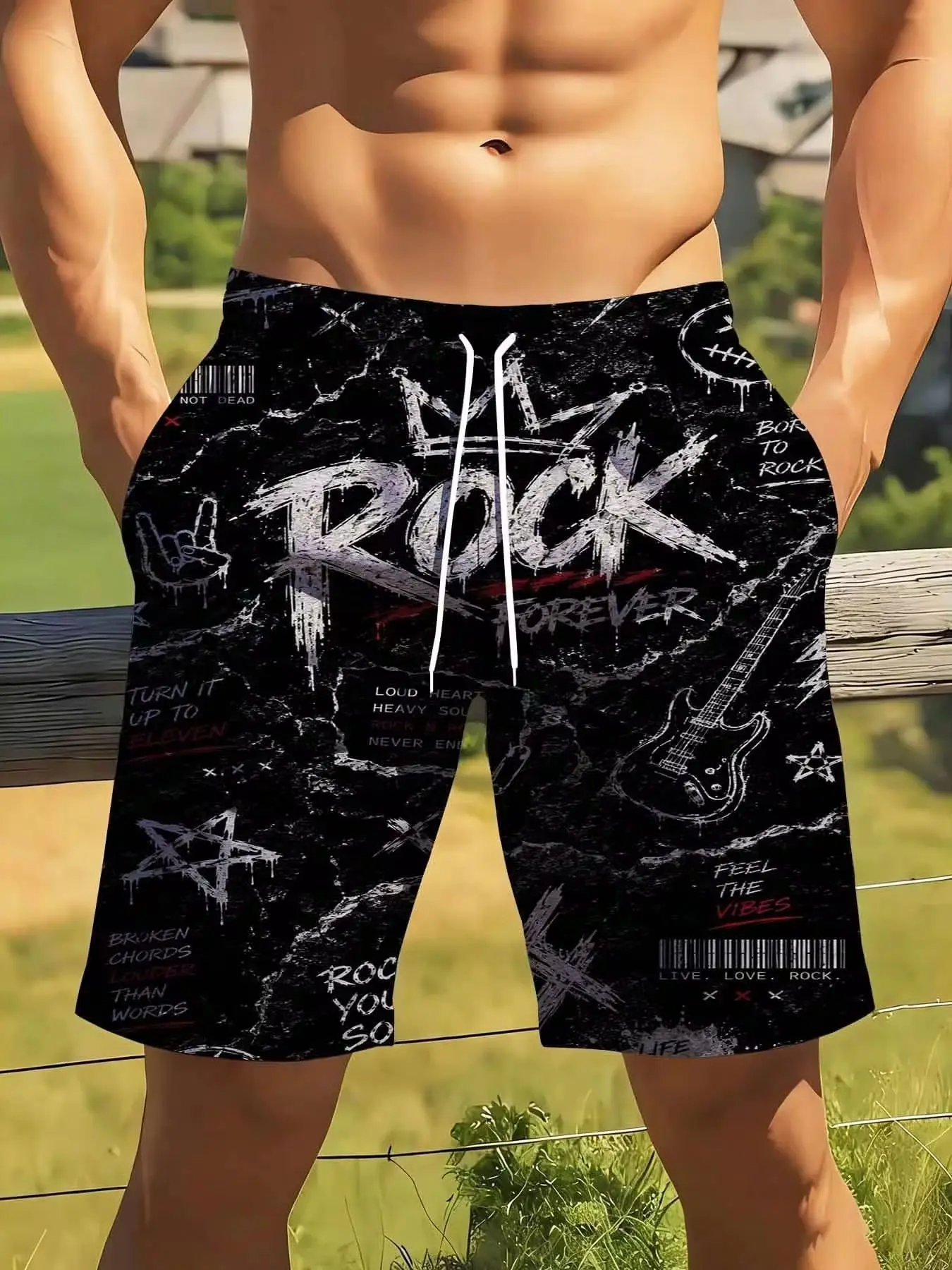 Rock Forever Print Swim Trunks For Men With Guitar And Star Design Big Size Suitable For Casual Sports Wear Live Love Rock Pattern Board Sho
Rock Forever Print Swim Trunks For Men With Guitar And Star Design Big Size Suitable For Casual Sports Wear Live Love Rock Pattern Board Sho