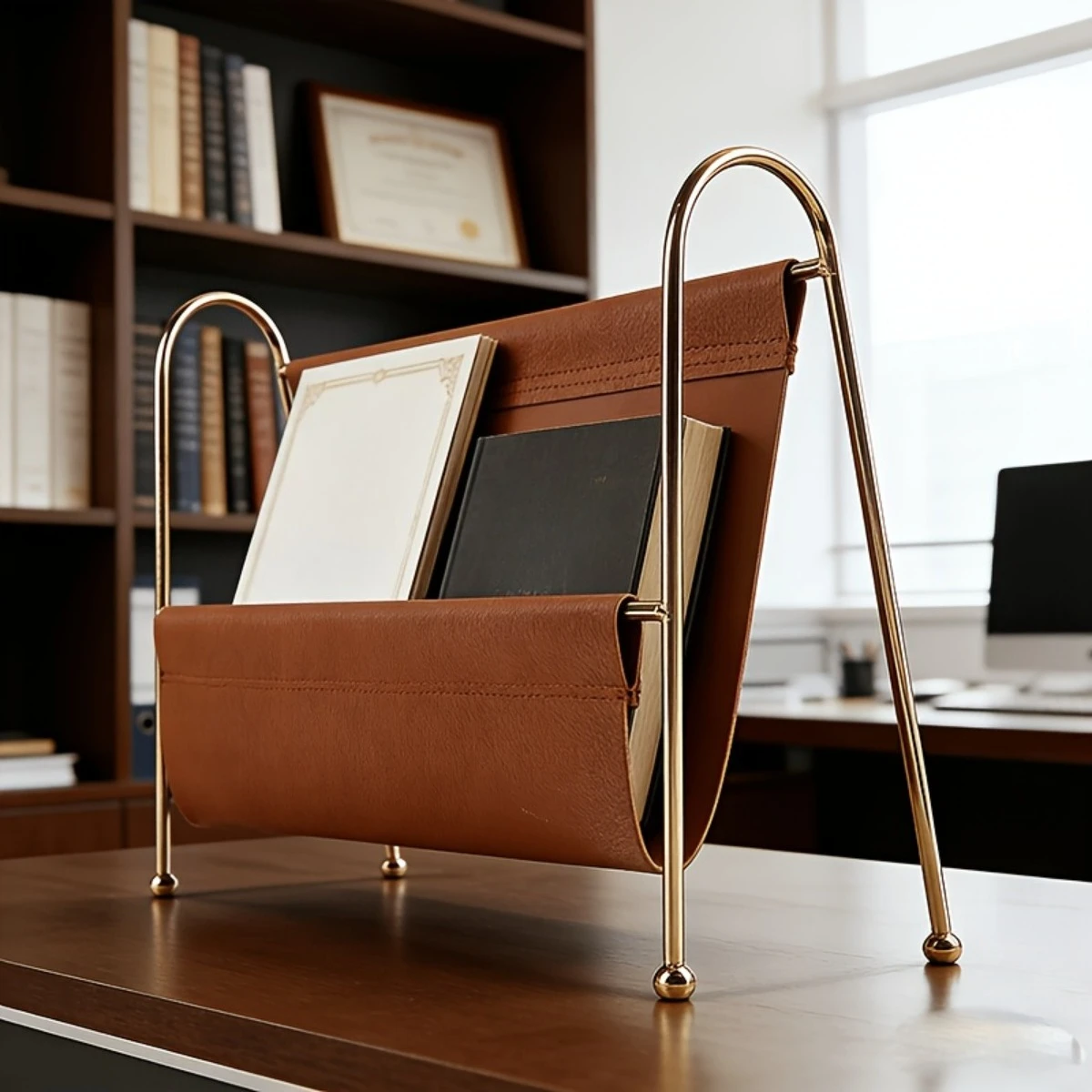 Nordic-style Magazine Rack in Metal and PU Leather with Clean Lines, Keeps Documents Organized or Use as a Book
Nordic-style Magazine Rack in Metal and PU Leather with Clean Lines, Keeps Documents Organized or Use as a Book