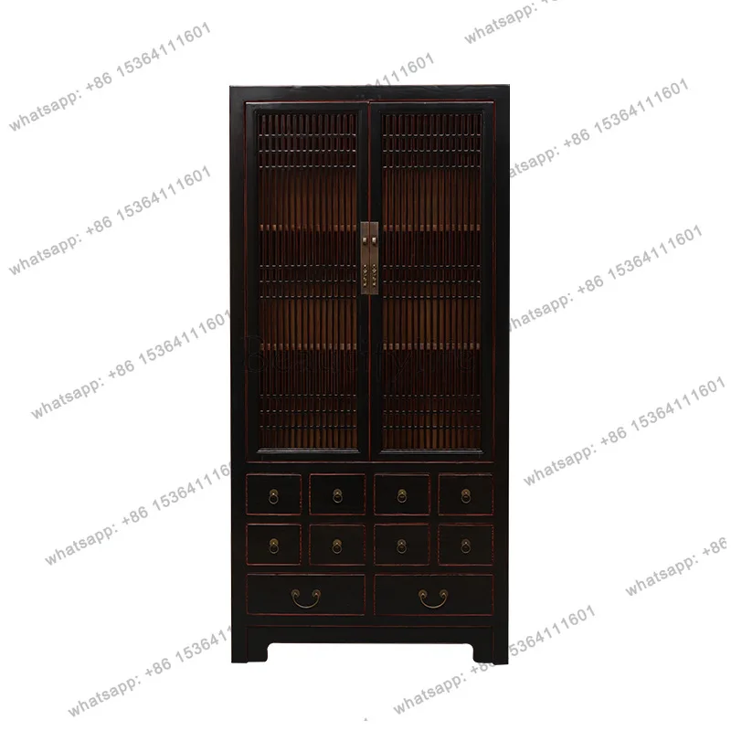 New Chinese wine retro solid wood wardrobe home bedroom black storage storage high cabinet
New Chinese wine retro solid wood wardrobe home bedroom black storage storage high cabinet
