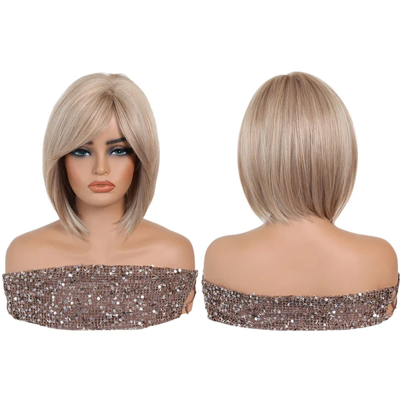 Champagne Blonde Straight Bob Wig with Side Swept Bangs 10 Inch Short Heat Resistant Synthetic Wig For Women Daily Party Cosplay
Champagne Blonde Straight Bob Wig with Side Swept Bangs 10 Inch Short Heat Resistant Synthetic Wig For Women Daily Party Cosplay