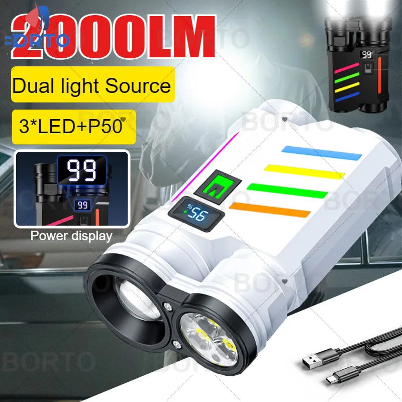 LED Dual Light Source Flashlight USB Rechargeable Bright Floodlight Camping Torch 5 Modes Emergency Work Lamp Built-in Battery
LED Dual Light Source Flashlight USB Rechargeable Bright Floodlight Camping Torch 5 Modes Emergency Work Lamp Built-in Battery