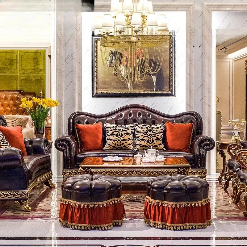 English European living room furniture mahogany copper foot large apartment villa three sofa combination
English European living room furniture mahogany copper foot large apartment villa three sofa combination