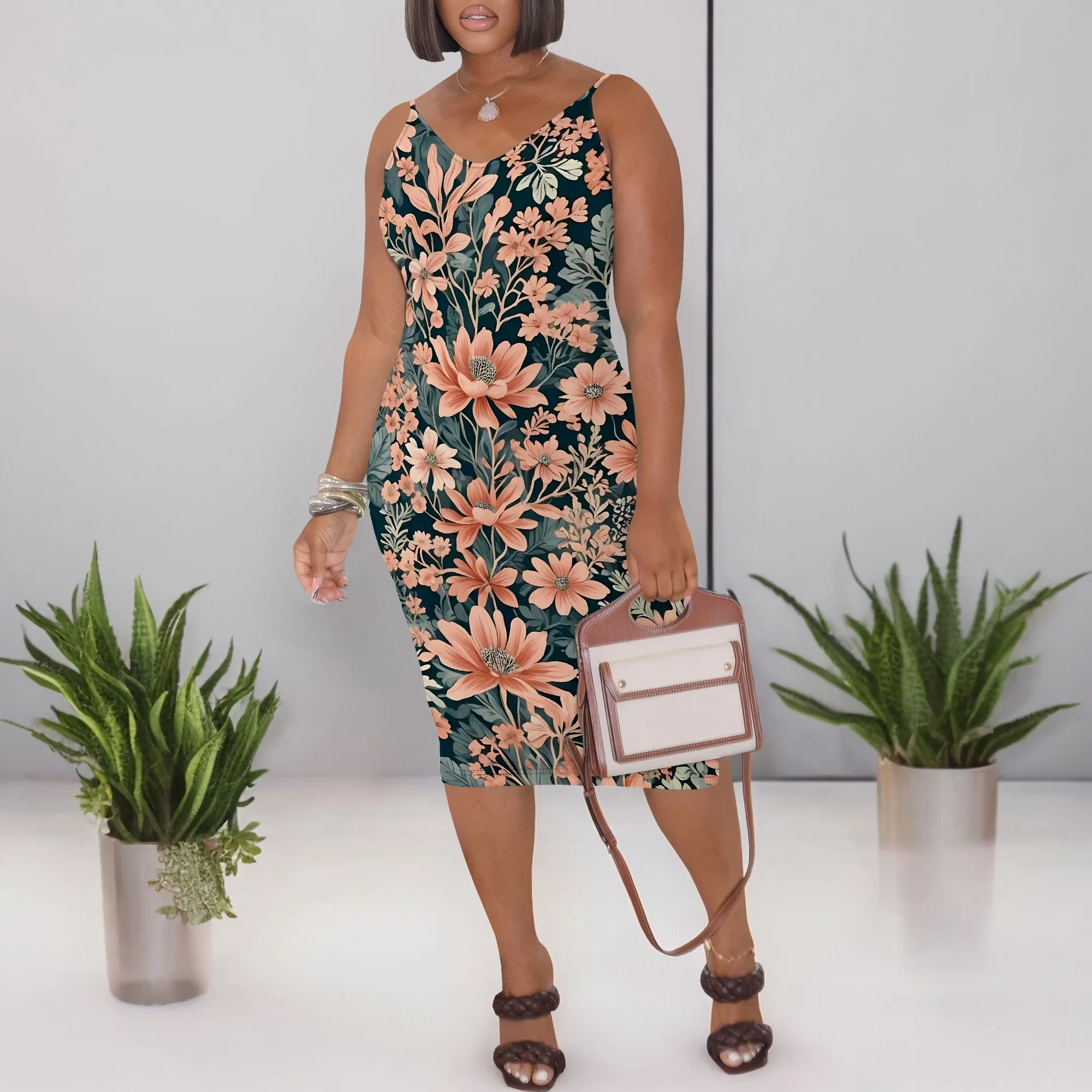 Elegant Floral Print Bodycon Spaghetti Strap Midi Dress for Women Sexy Summer Holiday Slim Dress
Elegant Floral Print Bodycon Spaghetti Strap Midi Dress for Women Sexy Summer Holiday Slim Dress