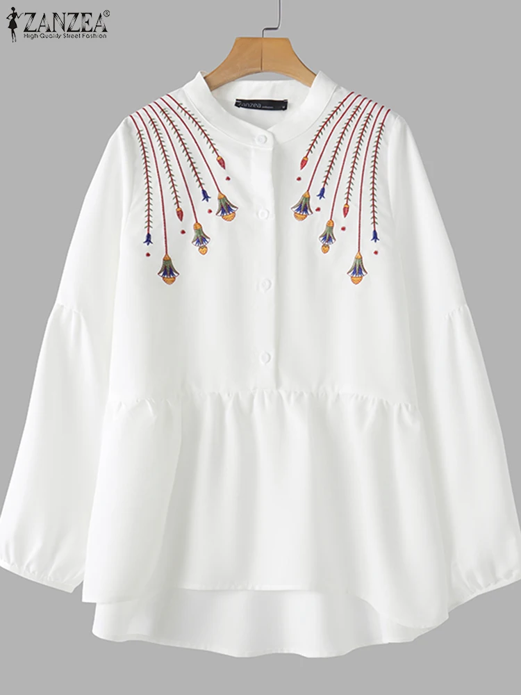 Elegant Spring Long Sleeve Work Shirt ZANZEA Women Embroidery Blouse Fashion Button Holiday Blusas Irregular Hem Tunic Tops 2025
Elegant Spring Long Sleeve Work Shirt ZANZEA Women Embroidery Blouse Fashion Button Holiday Blusas Irregular Hem Tunic Tops 2025