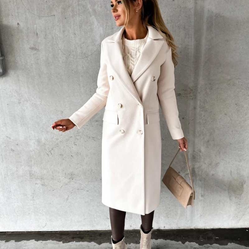 Fashionable and Minimalist Long Sleeved Double Breasted Woolen Jacket for Women
Fashionable and Minimalist Long Sleeved Double Breasted Woolen Jacket for Women