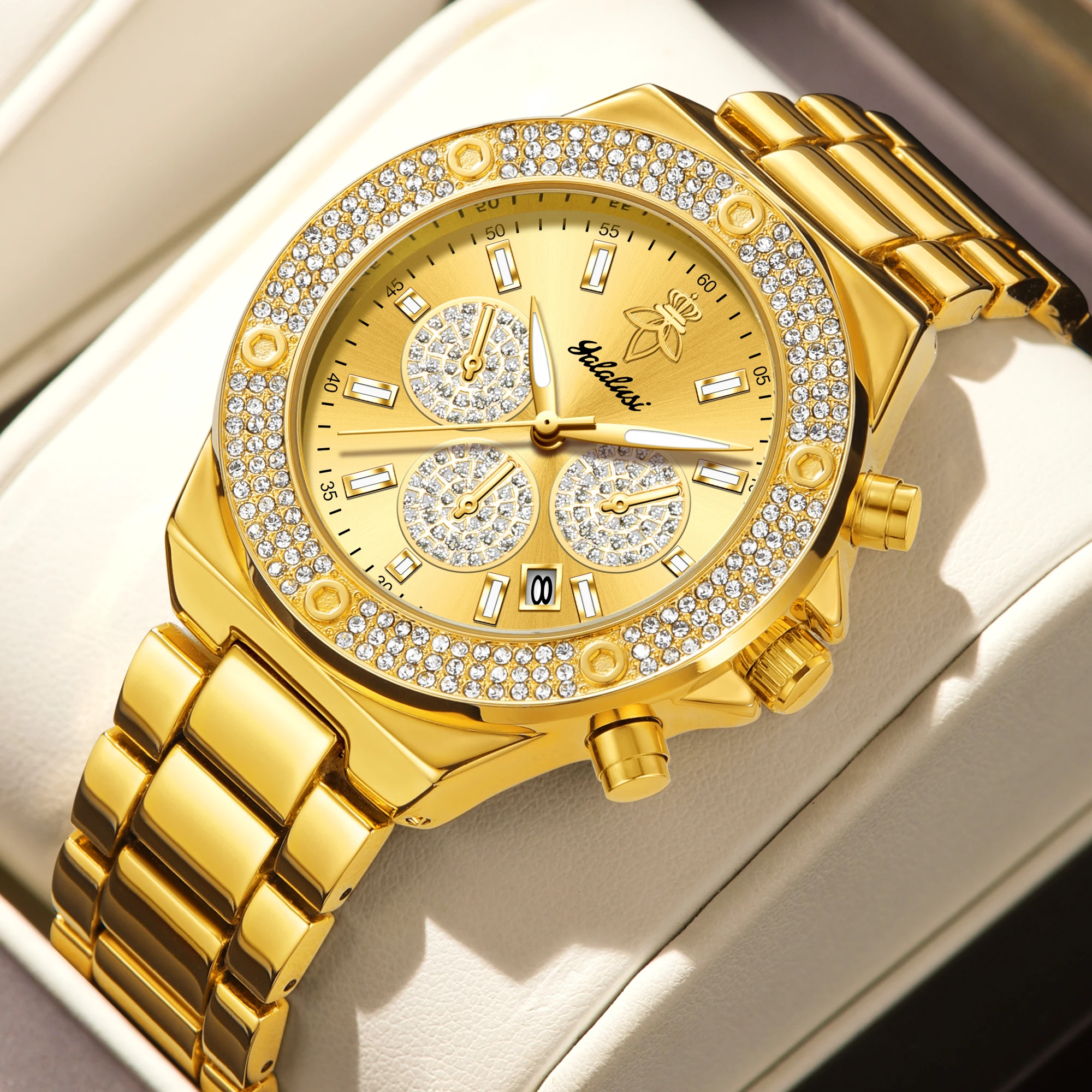 YaLaLuSi Women's Luxury Quartz Watch Temperament Gold Rhinestone Decoration Dial Design Calendar Display Gift Box Watch Remover
YaLaLuSi Women's Luxury Quartz Watch Temperament Gold Rhinestone Decoration Dial Design Calendar Display Gift Box Watch Remover