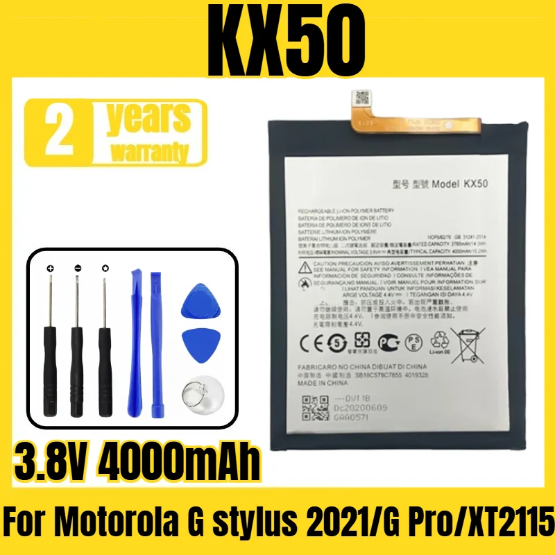 Applicable to Motorola G stylus 2021/G Pro/XT2115 battery KX50 mobile phone battery, new large capacity, free tool 3.8V 4000mAh
Applicable to Motorola G stylus 2021/G Pro/XT2115 battery KX50 mobile phone battery, new large capacity, free tool 3.8V 4000mAh